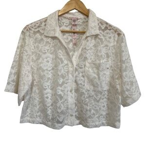 Victoria's Secret Luxe Soft White Floral Lace Sheer Cropped Top Sleepwear Medium